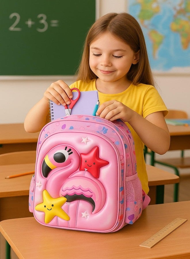 ZEVORA Kids Backpack - Cartoon flamingo Design (Pink) Waterproof Shoulder Bag (Pink, 14 inch) - Image 3